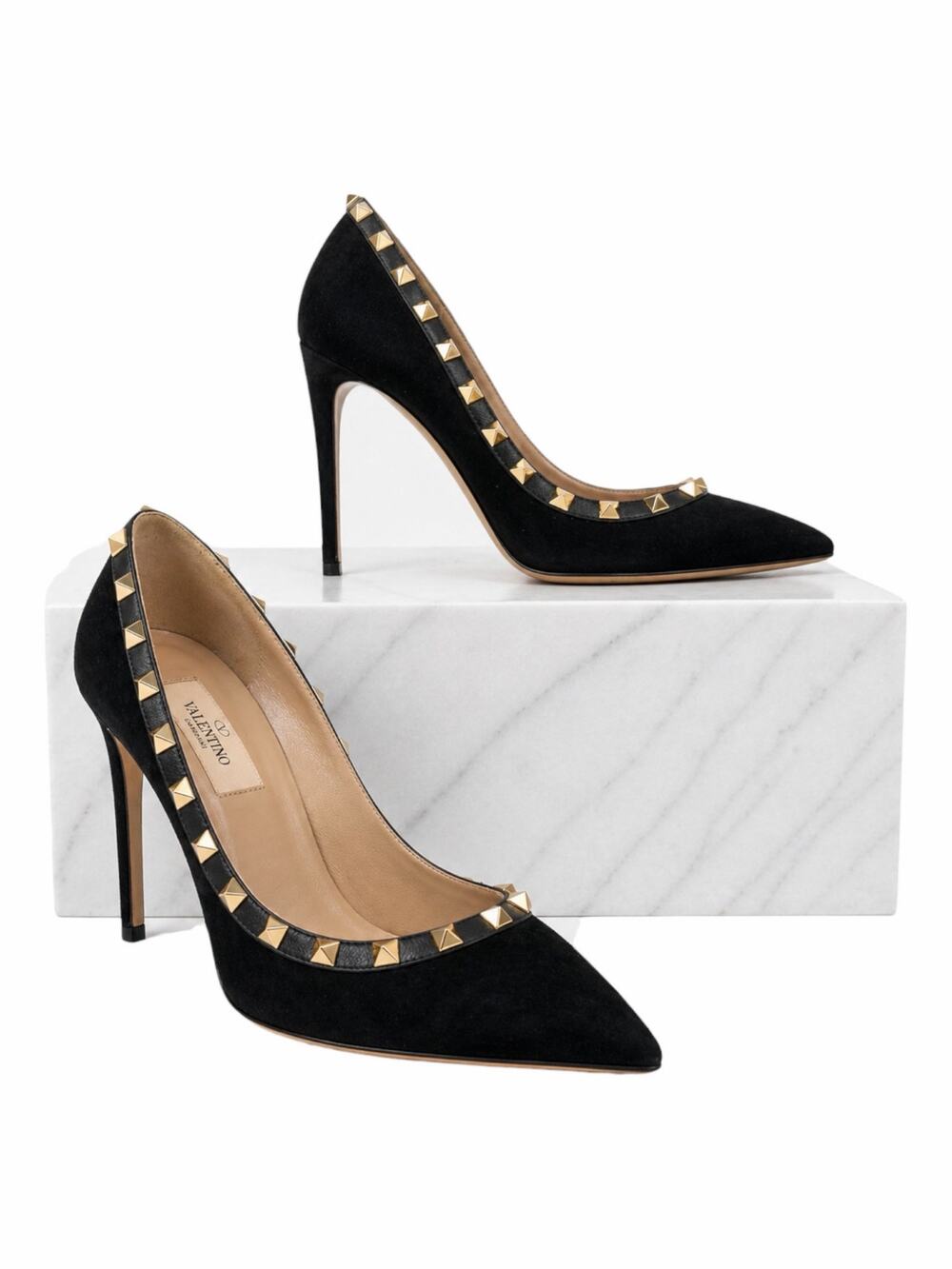 Valentino Garavani Black Rockstud Suede Pointed Toe Pump Size 36.5